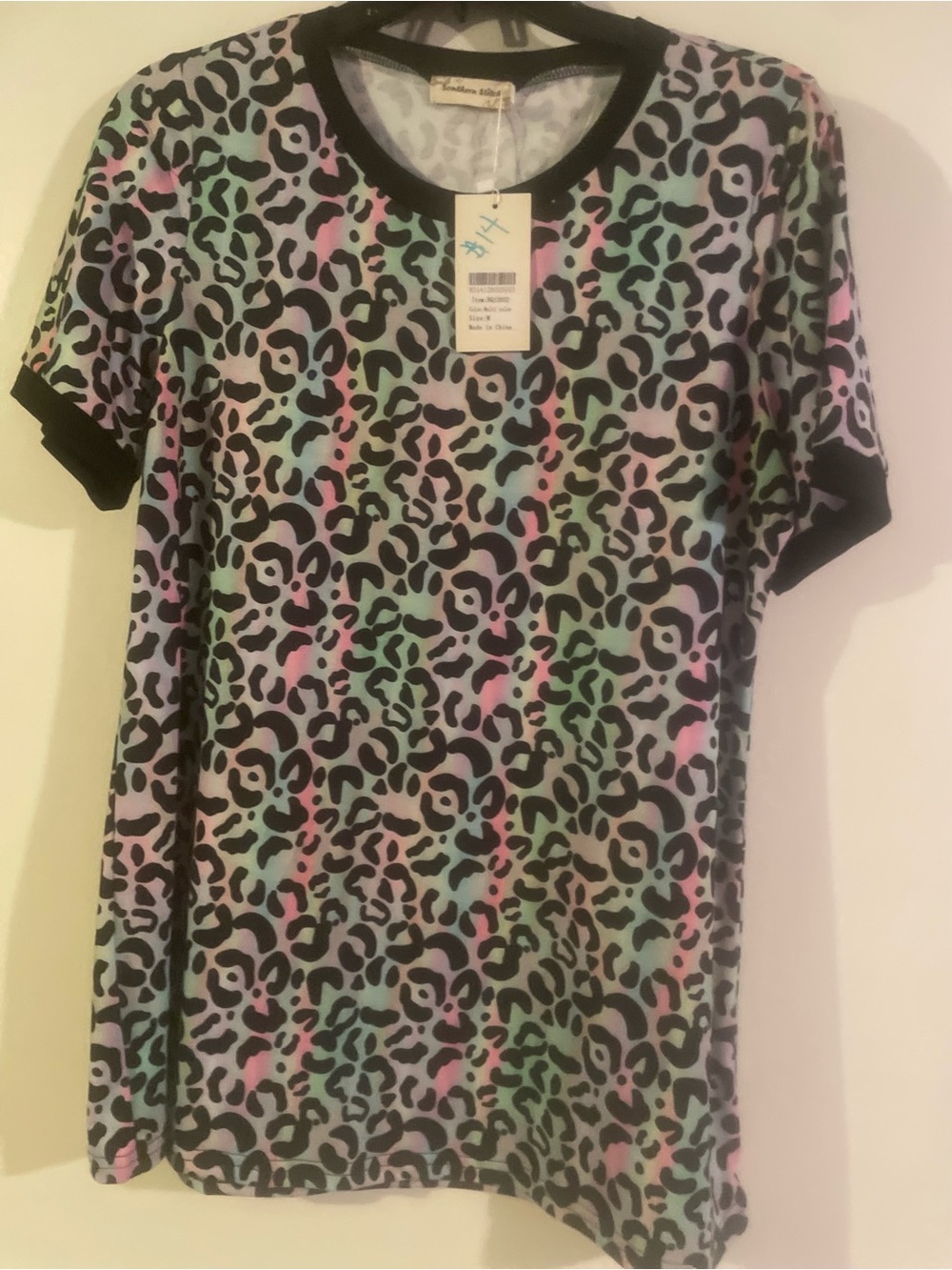Pastel Leopard Print Tee with Black Trim